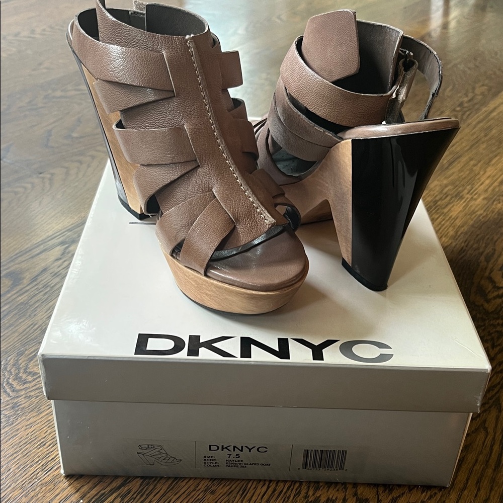 DKNY Brown and Black Strappy Heels